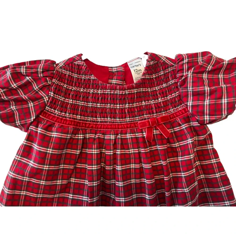 Carters Christmas Dress Smocked 12 Months